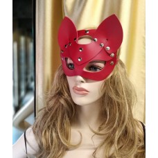 Красная маска с ушками из натуральной кожи Passion Belts