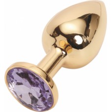 Малая золотая анальная пробка с светло-фиолетовым кристаллом