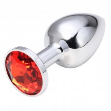 Малая металлическая серебряная пробка с красным кристаллом Jewelry Plugs Anal